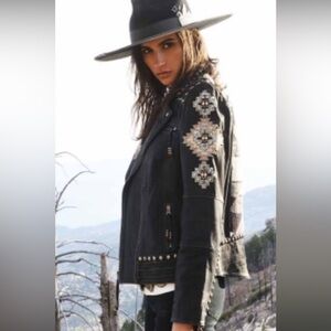 double d ranch Gajra biker Jacket studded leather embroidered aztec design NWOT